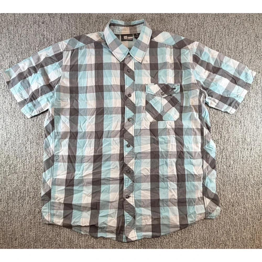 Burton Button Up Shirt Mens Large Blue Plaid Short Sleeve Casual Outdoor Pocket - Picture 1 of 6